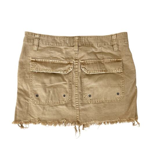 Free People Khaki Tan Cargo Denim Mini Skirt Sz 27 Y2K Grunge Distressed - Picture 5 of 10